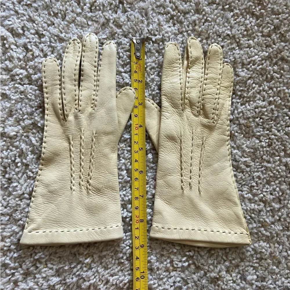 Vintage Leather Cream Gloves Beige Size 6\2